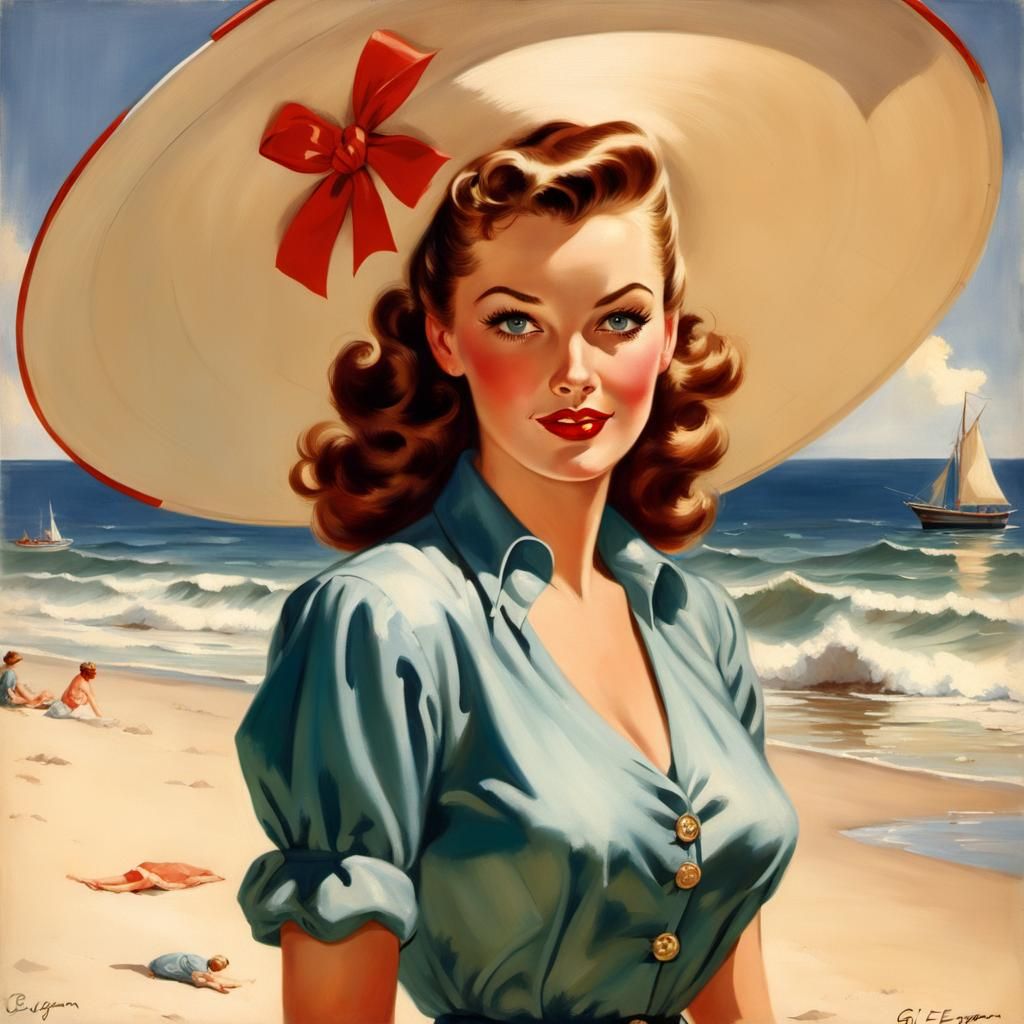 Pin-Up Portrait of Woman on Beach