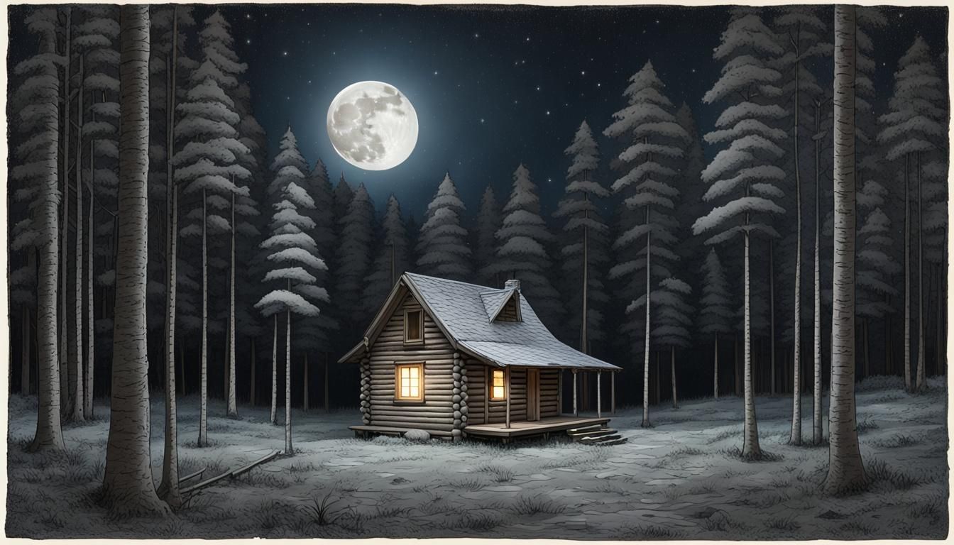 Peaceful Forest Cabin Under a Starry Moon