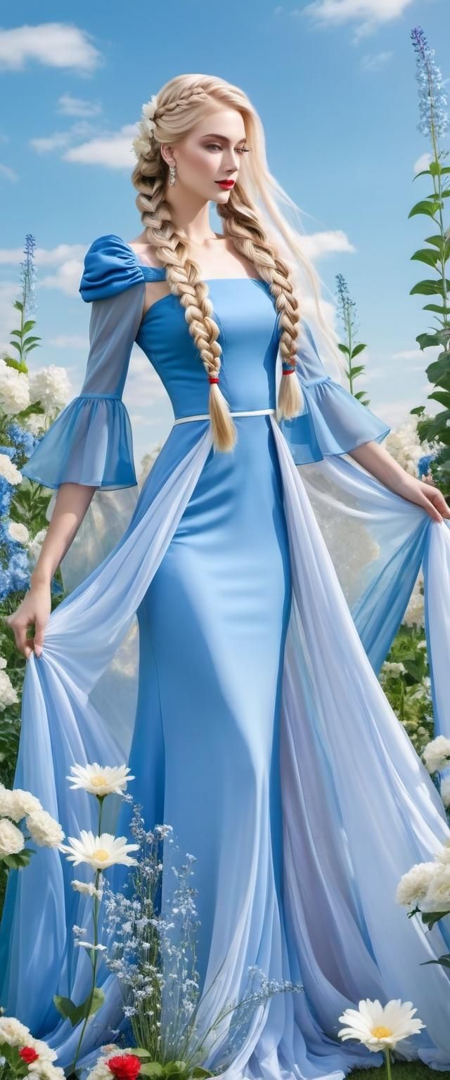 Girl with Braids in Flower Garden