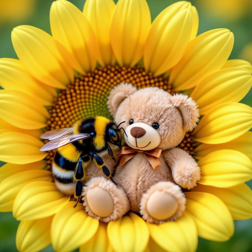 Sleepy Bee Cuddles Teddy Bear in Beehive