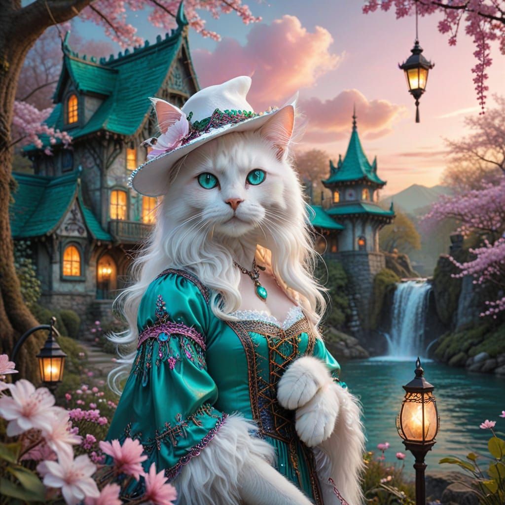 Fluffy White Cat with Aqua eyes