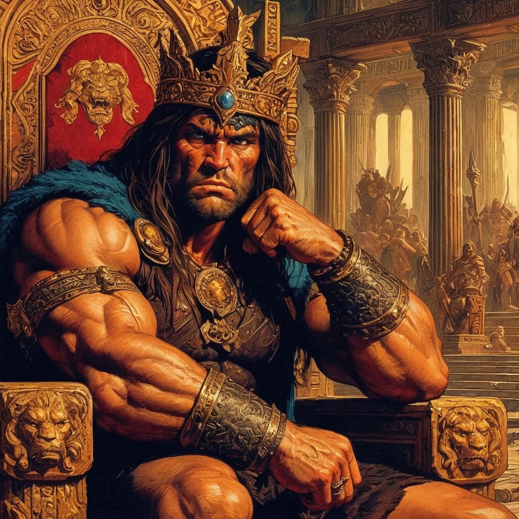 Conan the King in Ancient Rome-style Throne Room