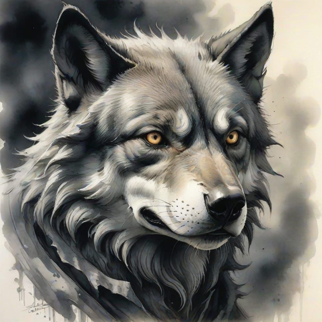 Wolf Portrait in Watercolor