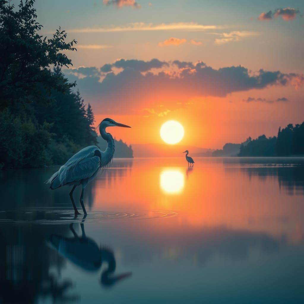 Glowing Great Blue Heron in Flux