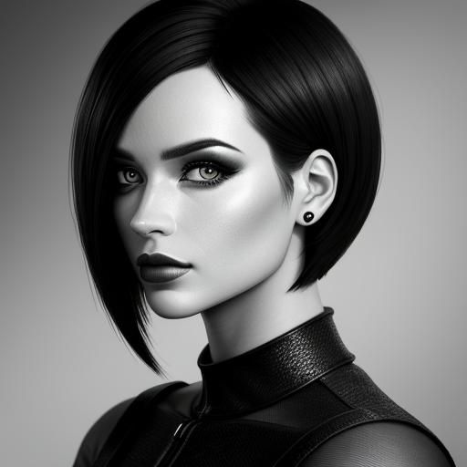 Monochrome Portrait of a Young Woman with Bob Cut