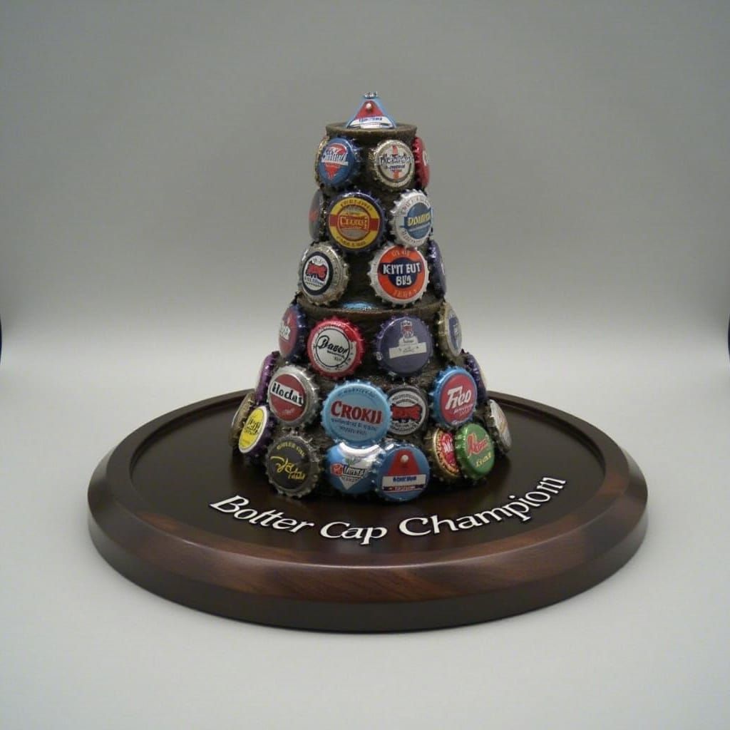 Vintage Bottle Cap Trophy with Champion Inscription