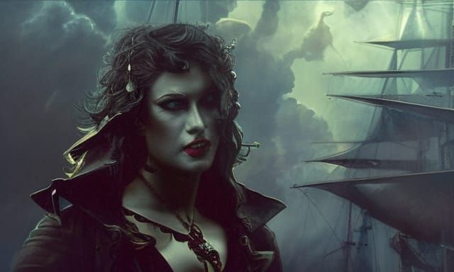 Vampire Pirates at Night: Retro Movie Still