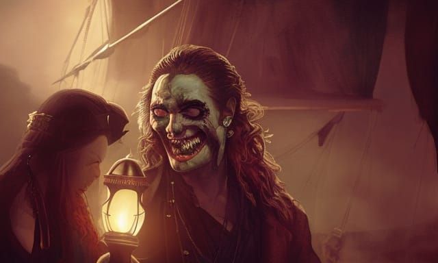 Vampire Pirates at Night: Retro Movie Still