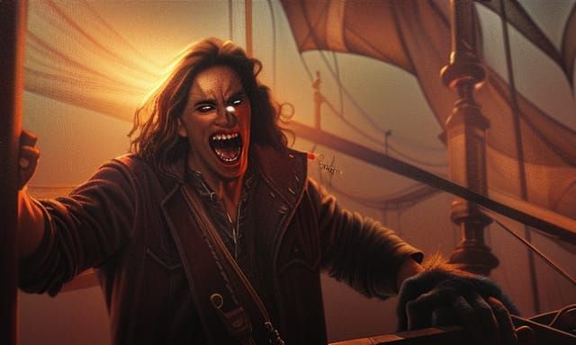 Vampire Pirates at Night: Retro Movie Still