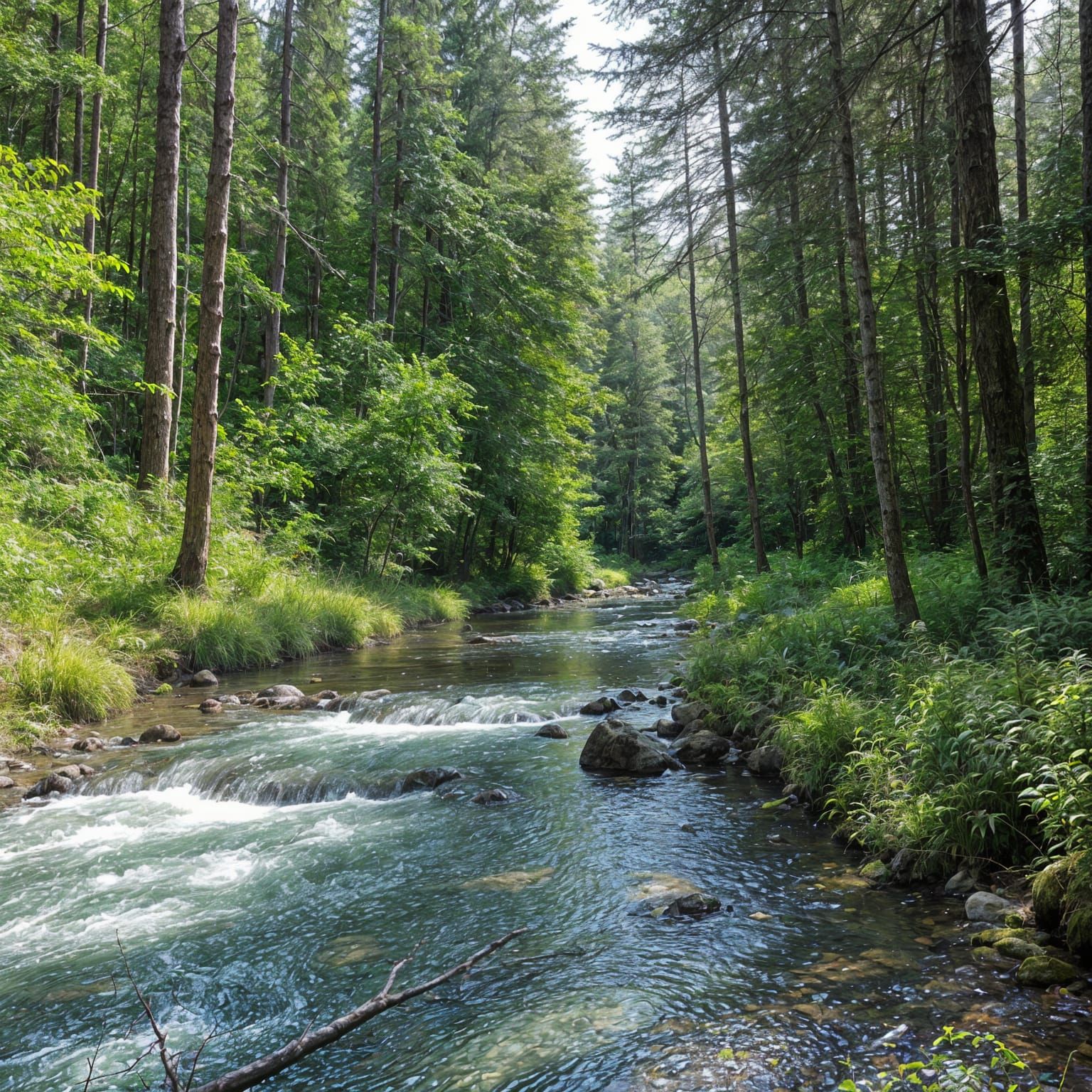 Serene Forest Brook in Watercolor Style