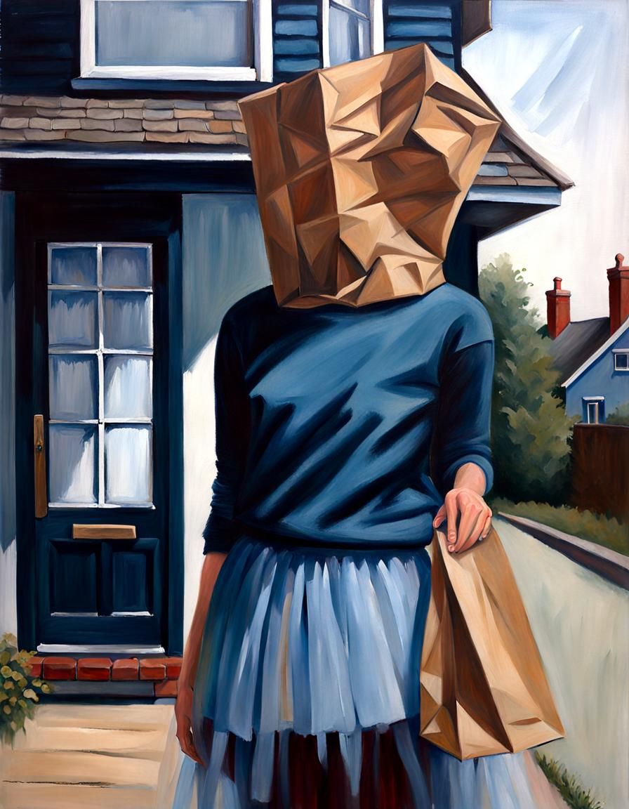 Woman with Paper Bag, Acrylic Painting