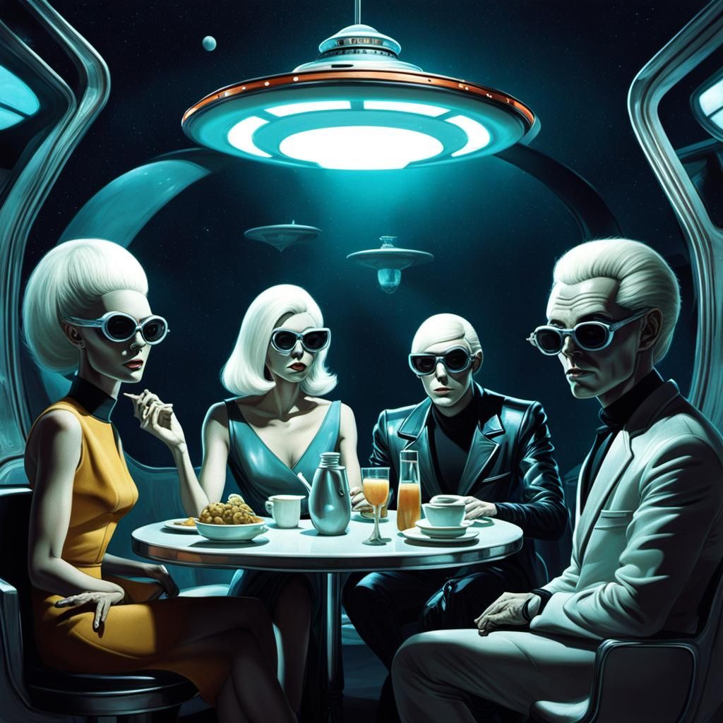 Retro-Futuristic Alien Diner Parodying 70s Sci-Fi