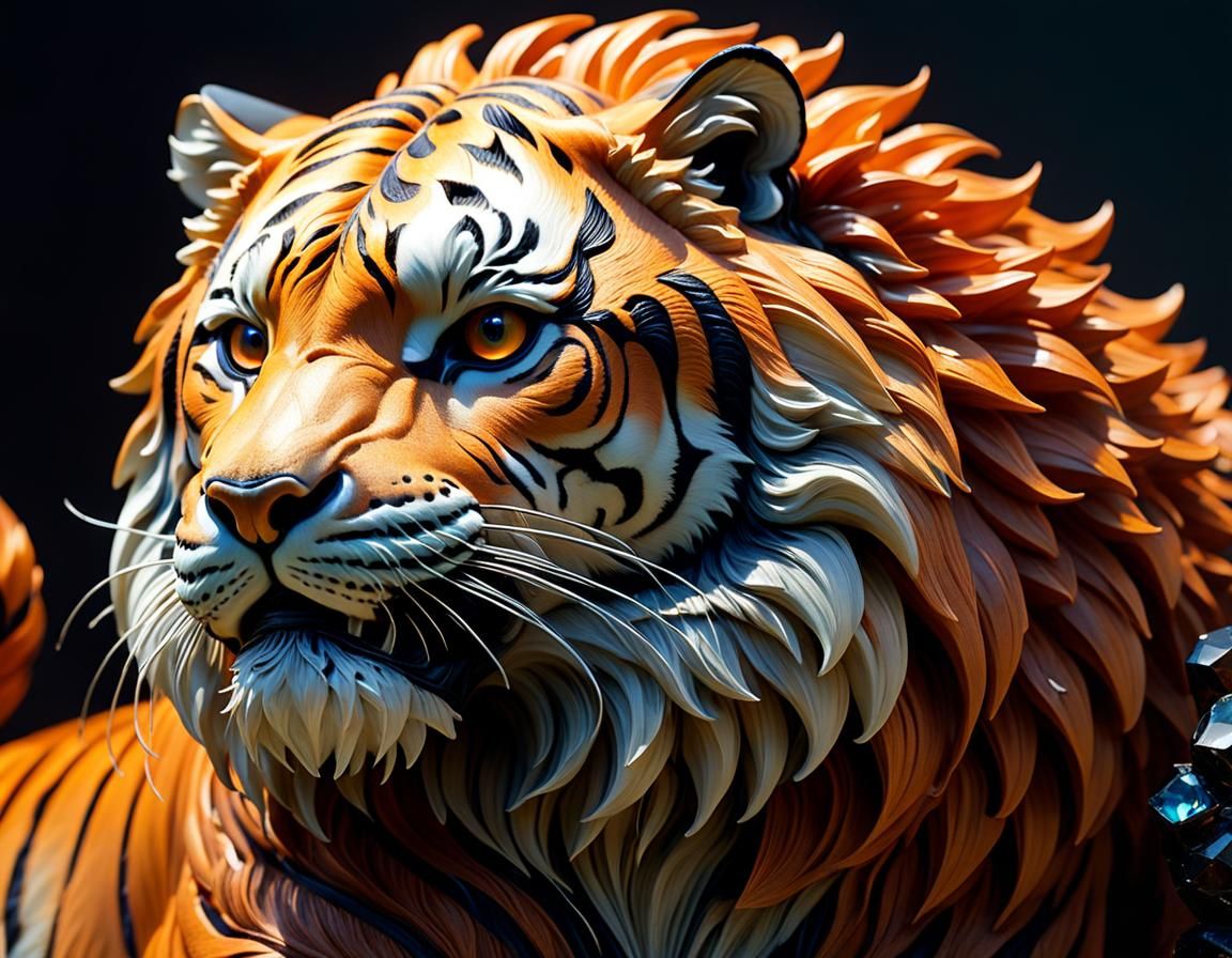 Obsidian and Topaz Tiger Sculpture