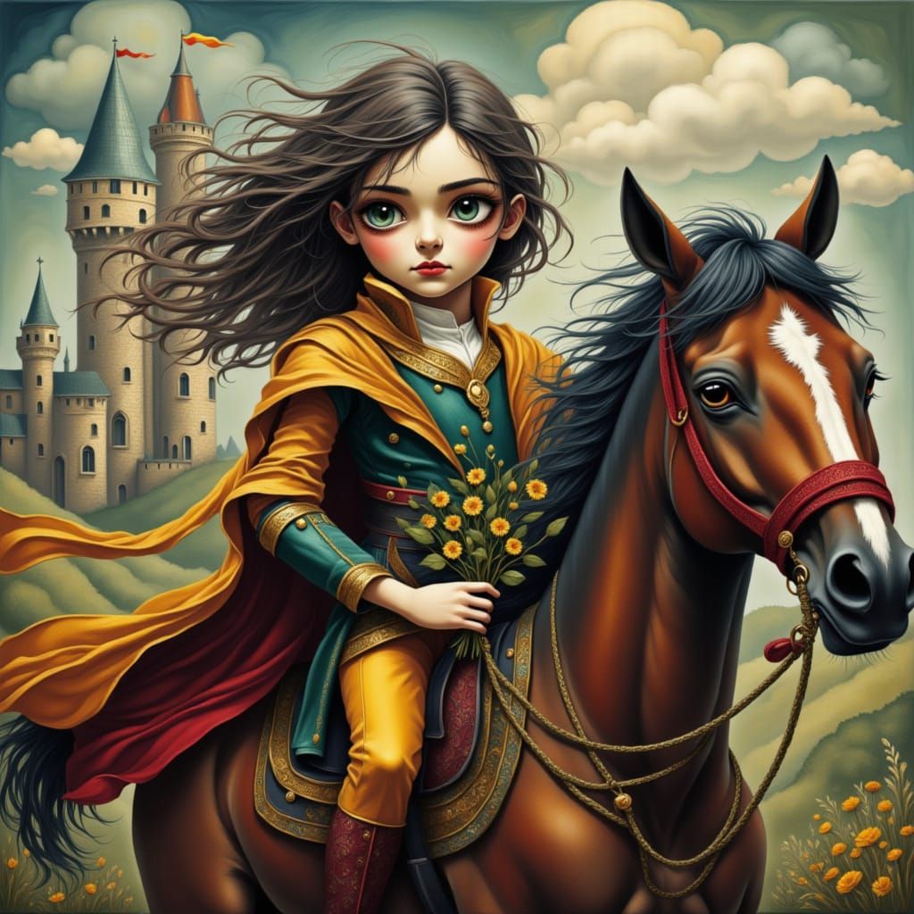 Close-up on a young, whimsy prince charming with big eyes fu...