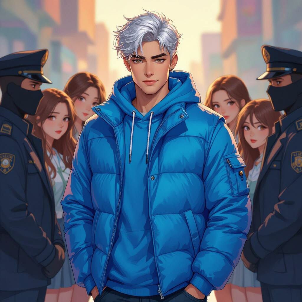 Handsome Tall Guy Cadyn with Silver Hair in Puffer Vest