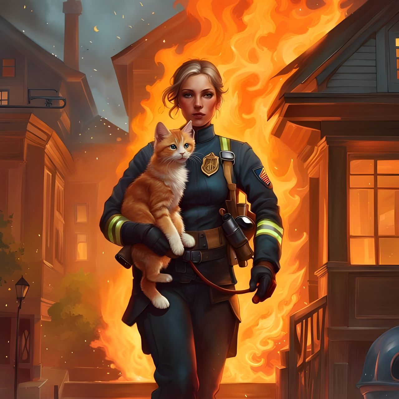 Firefighter rescues a cat