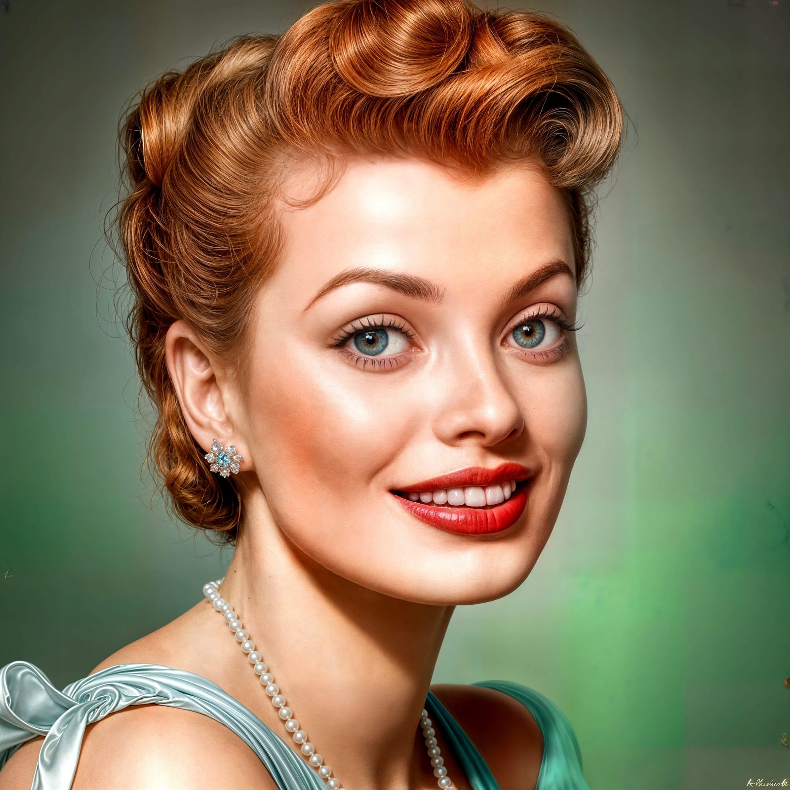 Lucille Ball Pin-Up Painting in 1940s Glamour Style