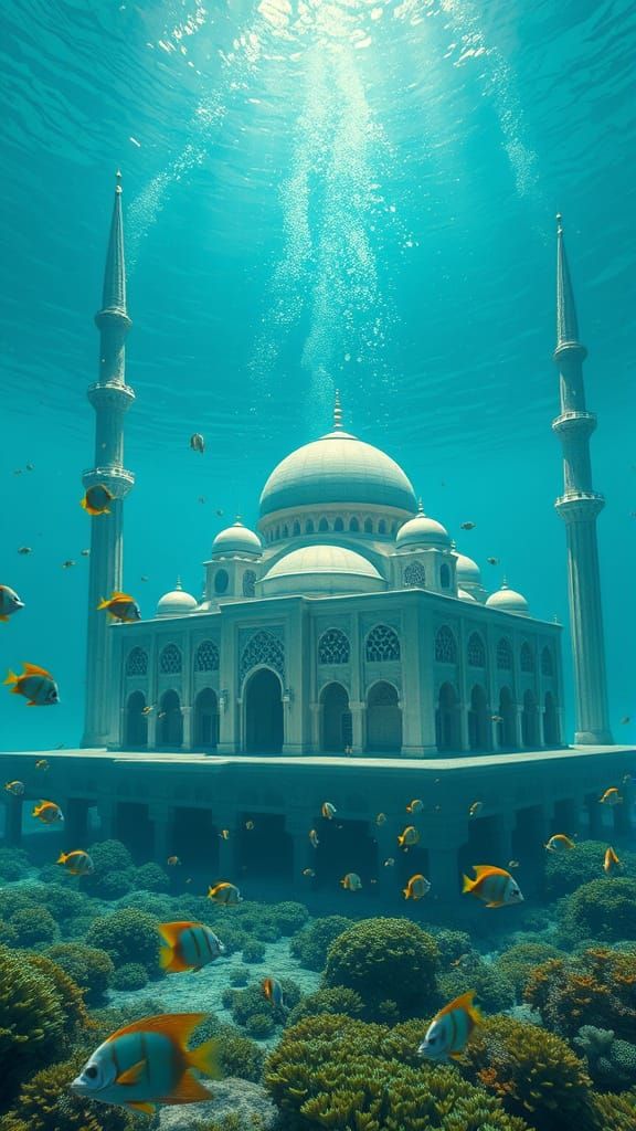 Underwater Masjid with 9 Minars and 3 Domes