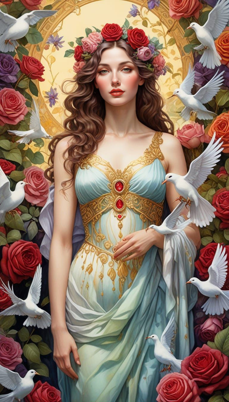 Victorian Goddess of Love in Whimsical Watercolor