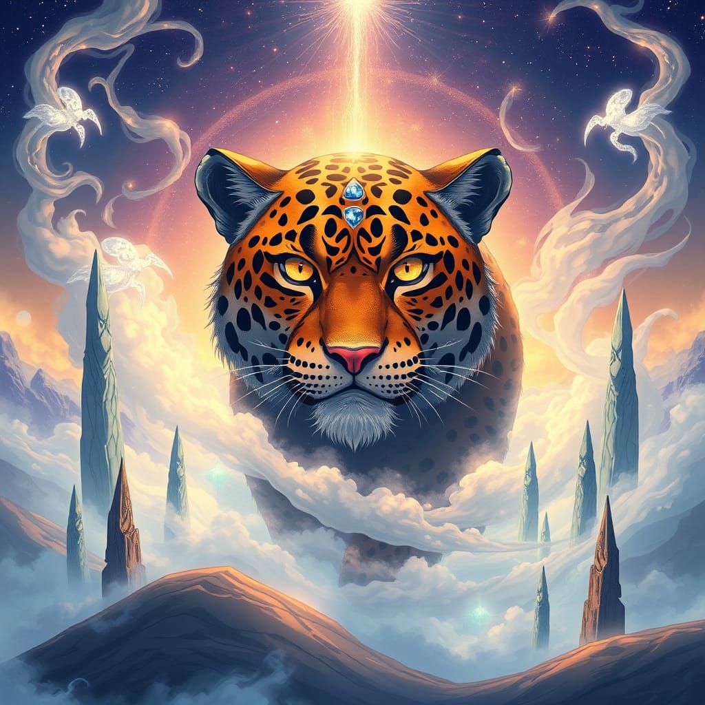 Anime Leopard King in Celestial Landscape