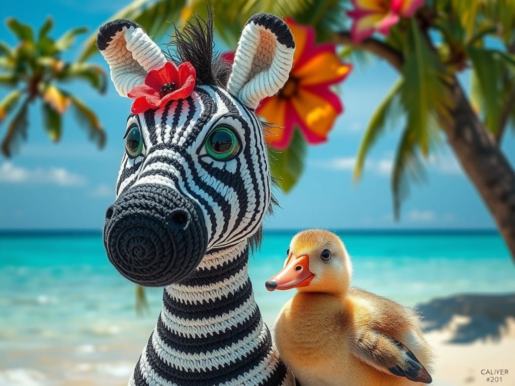 Klimt-Inspired Crochet Zebra Beach Holiday