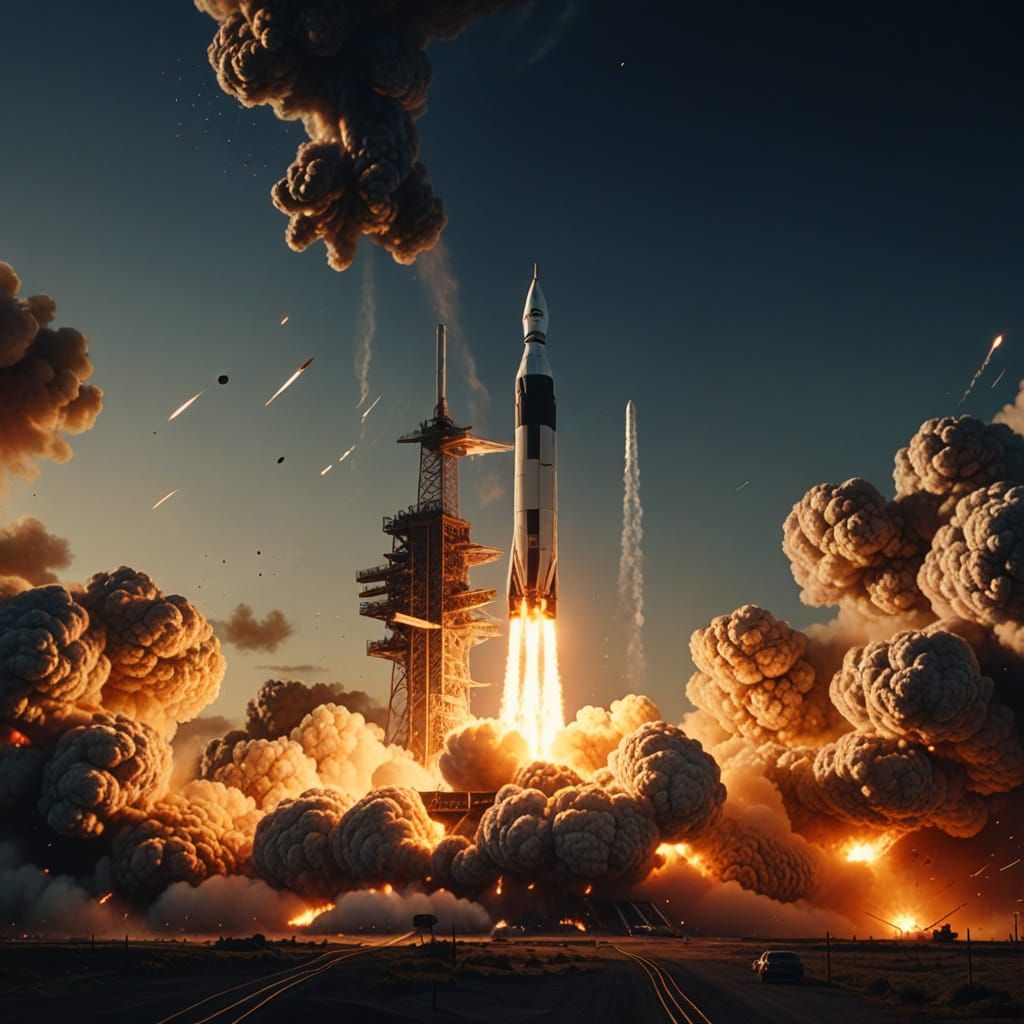 Saturn V Rocket Launch at Sunrise