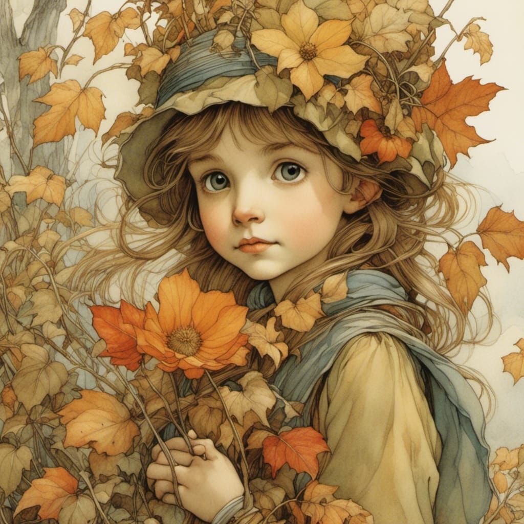 Autumn Flower Elf in Detailed Fairy Art Style