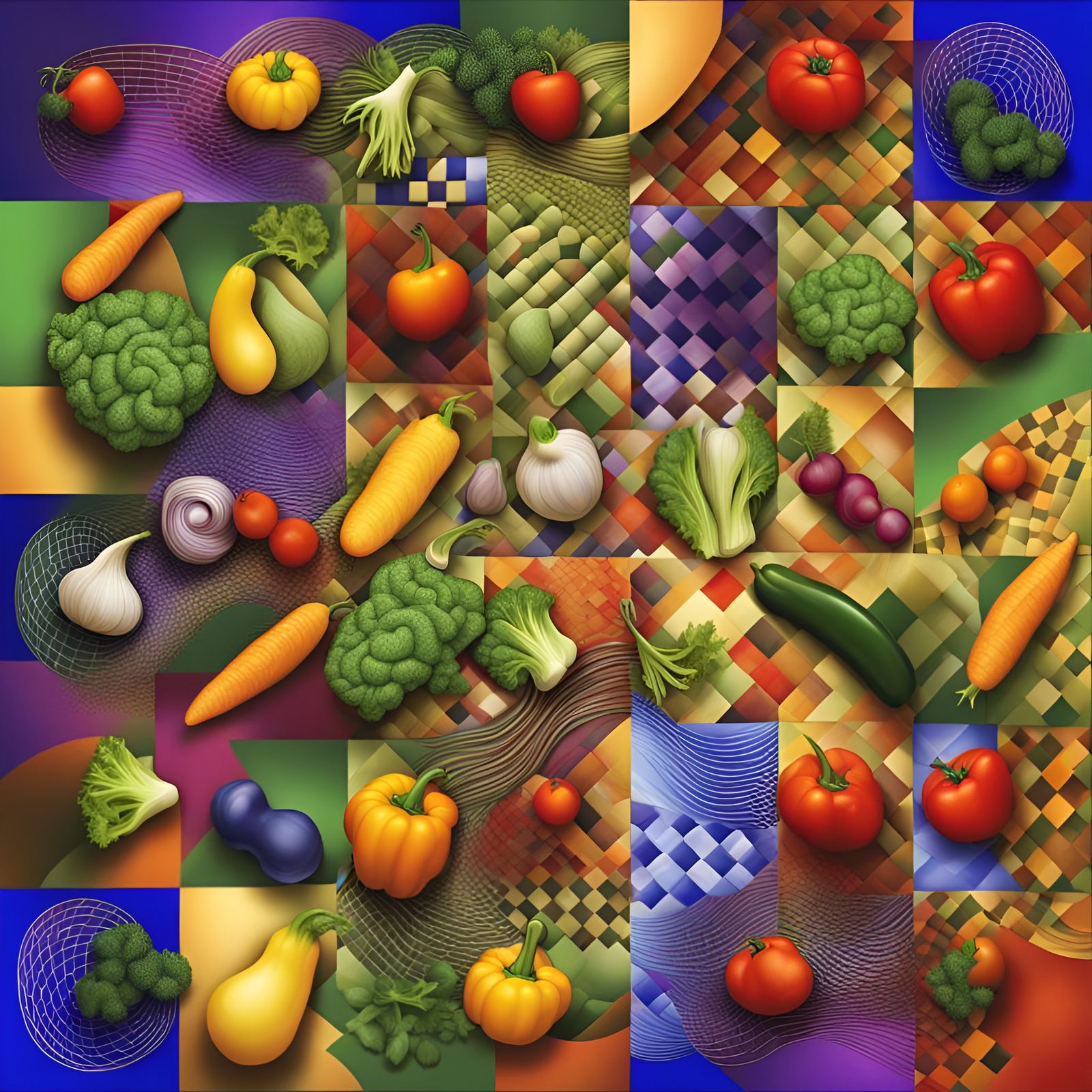 Abstract Vegetable Portrait with Vector Fractal Elements