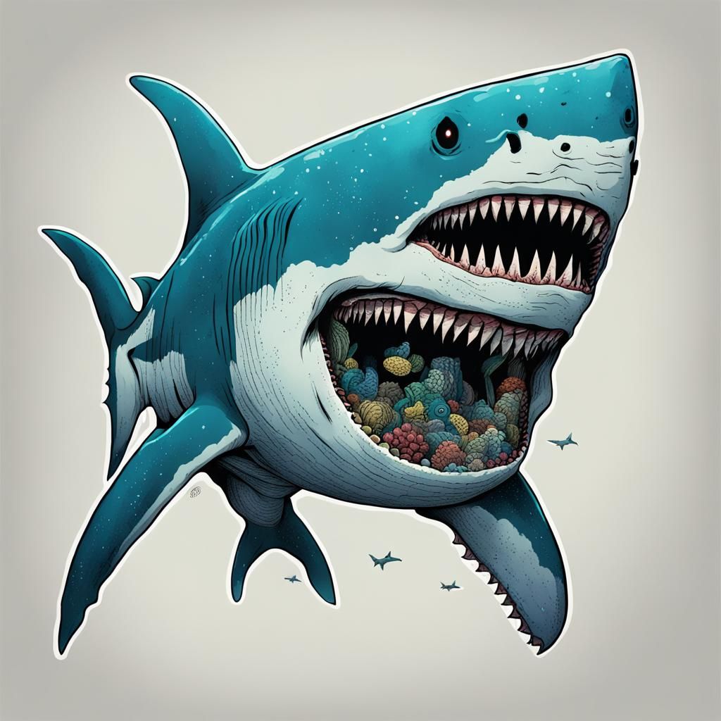 Shark-Headed Leviathan in Junji Ito Style