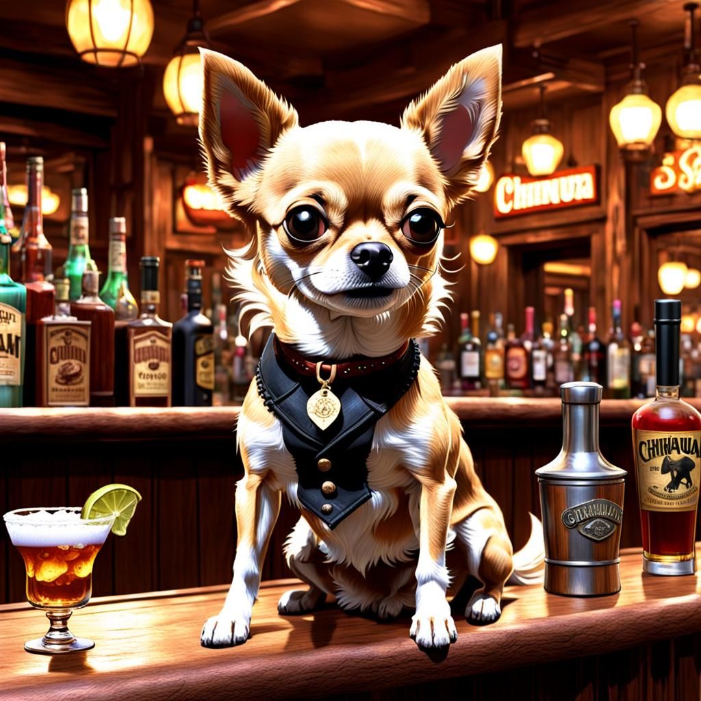 Chihuahua in Old West Saloon, Pixar-style 3D Render