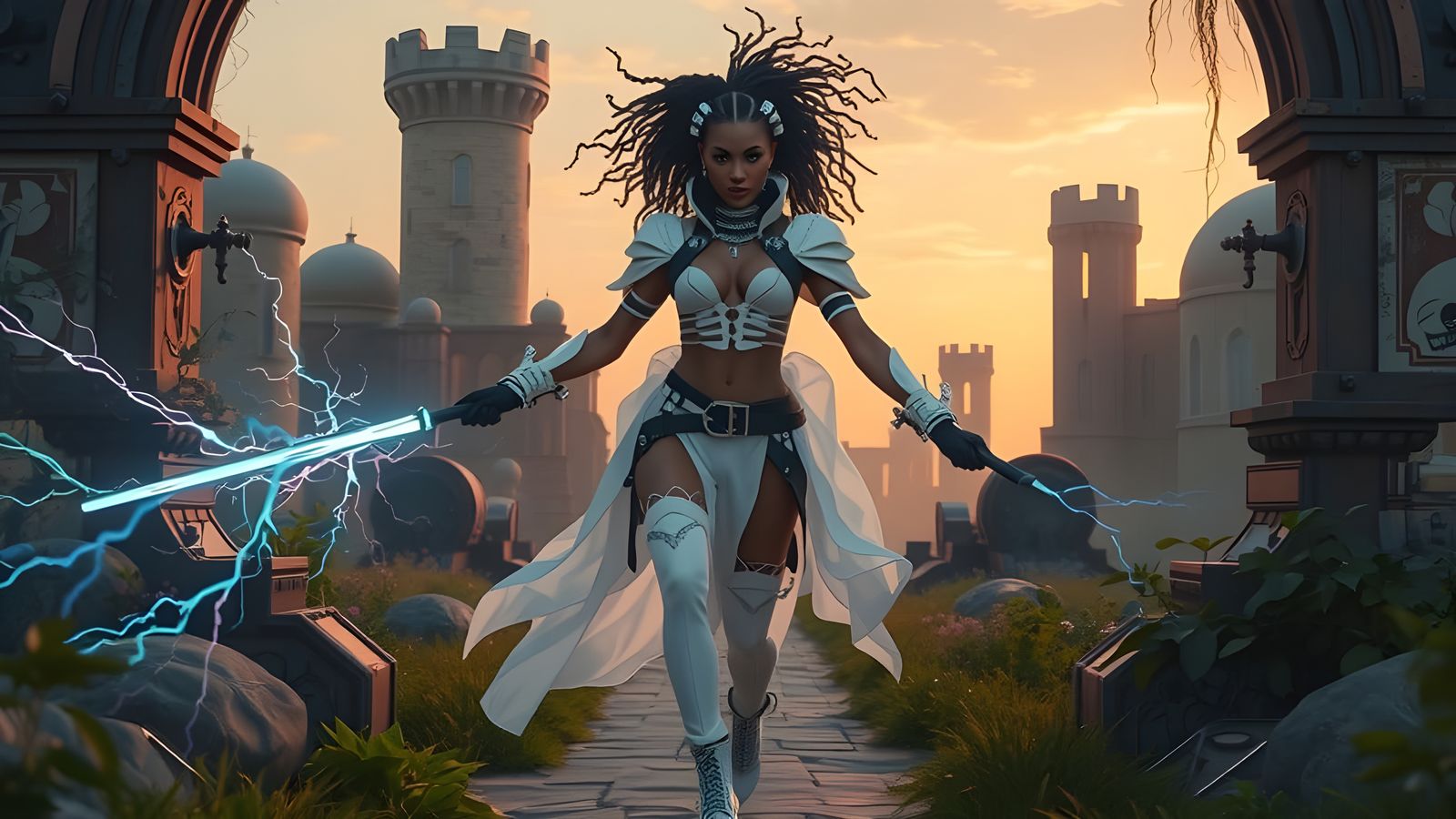 Afrofuturistic Sorceress Casting Electric Spells