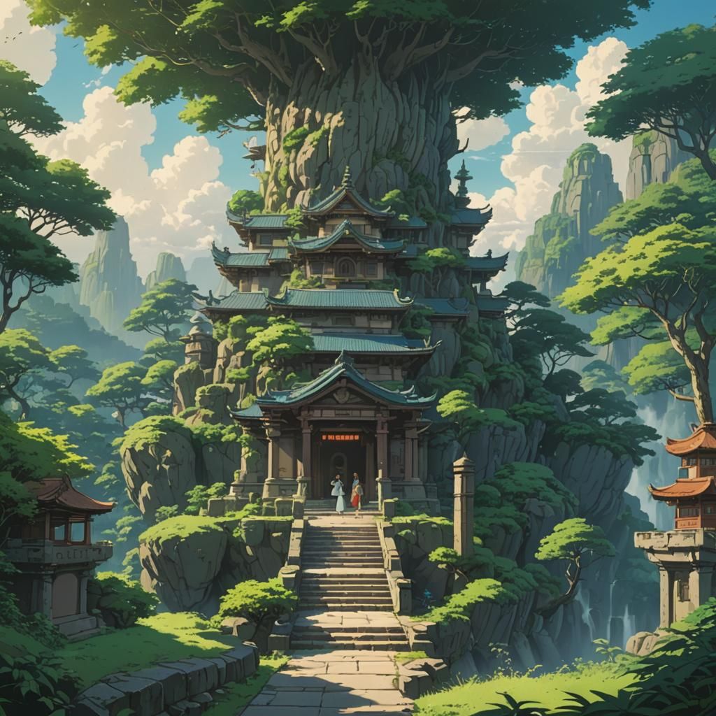 Goddess Temple in Studio Ghibli Anime Style