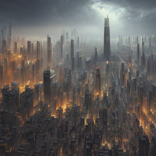 Hyperdetailed Mesopunk City Concept Art