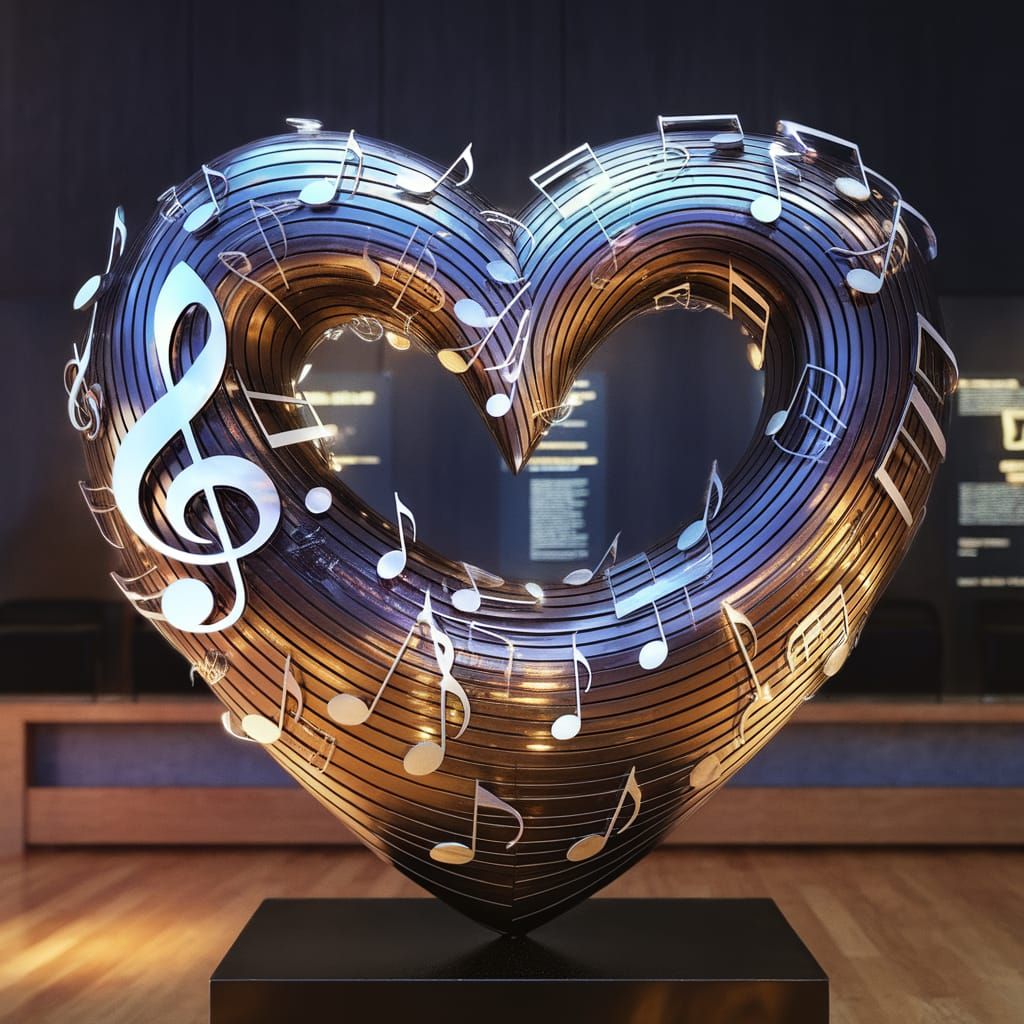 Musical Note Heart Sculpture in Metallic Shimmer