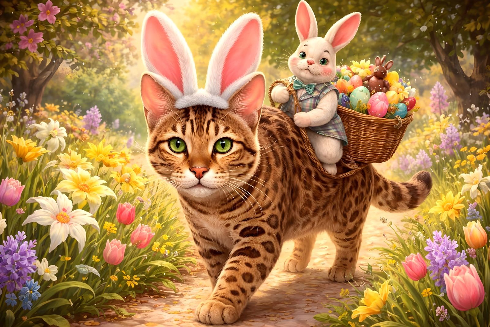Savannah Cat Easter Bunny Delivery in Bloom