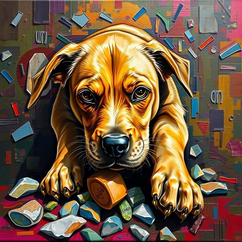 Expressionist Painting of Animal Ruminating Stones