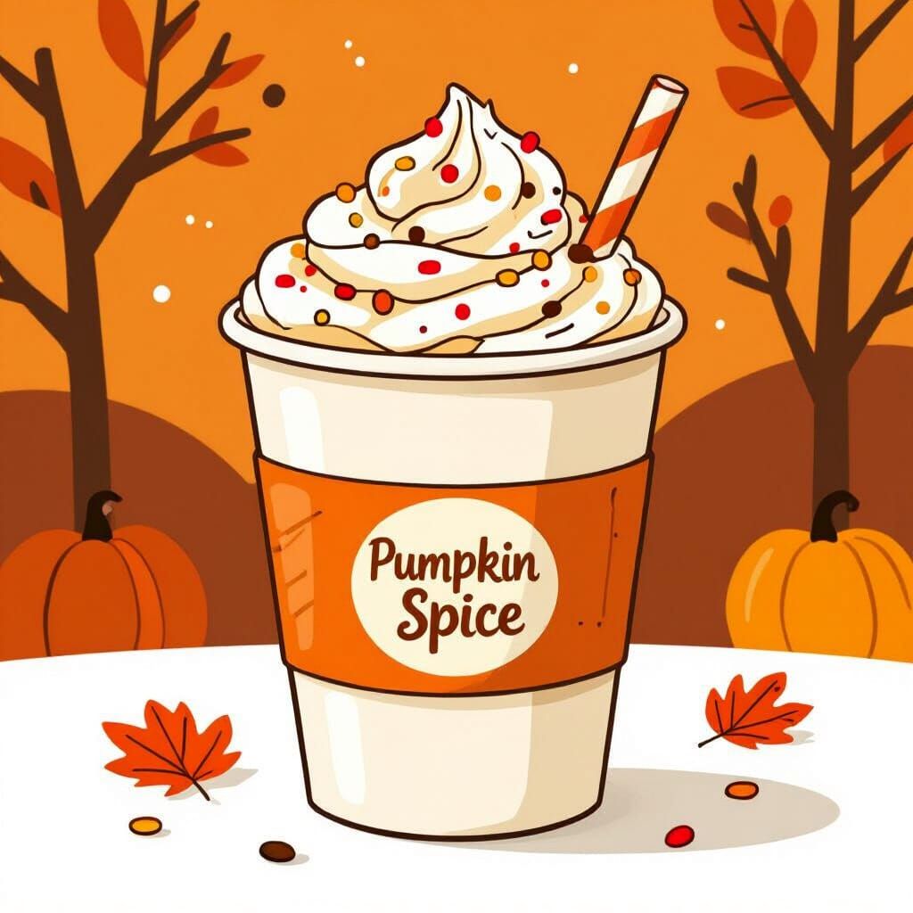 Pumpkin Spice Latte in Modern Cartoon Style