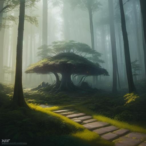 Ethereal Forest Landscape with Glowing Mushrooms