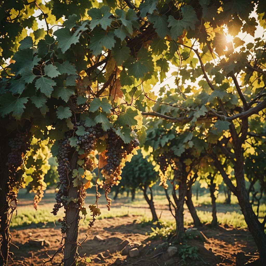Golden Hour Grapevine Canopy in Countryside