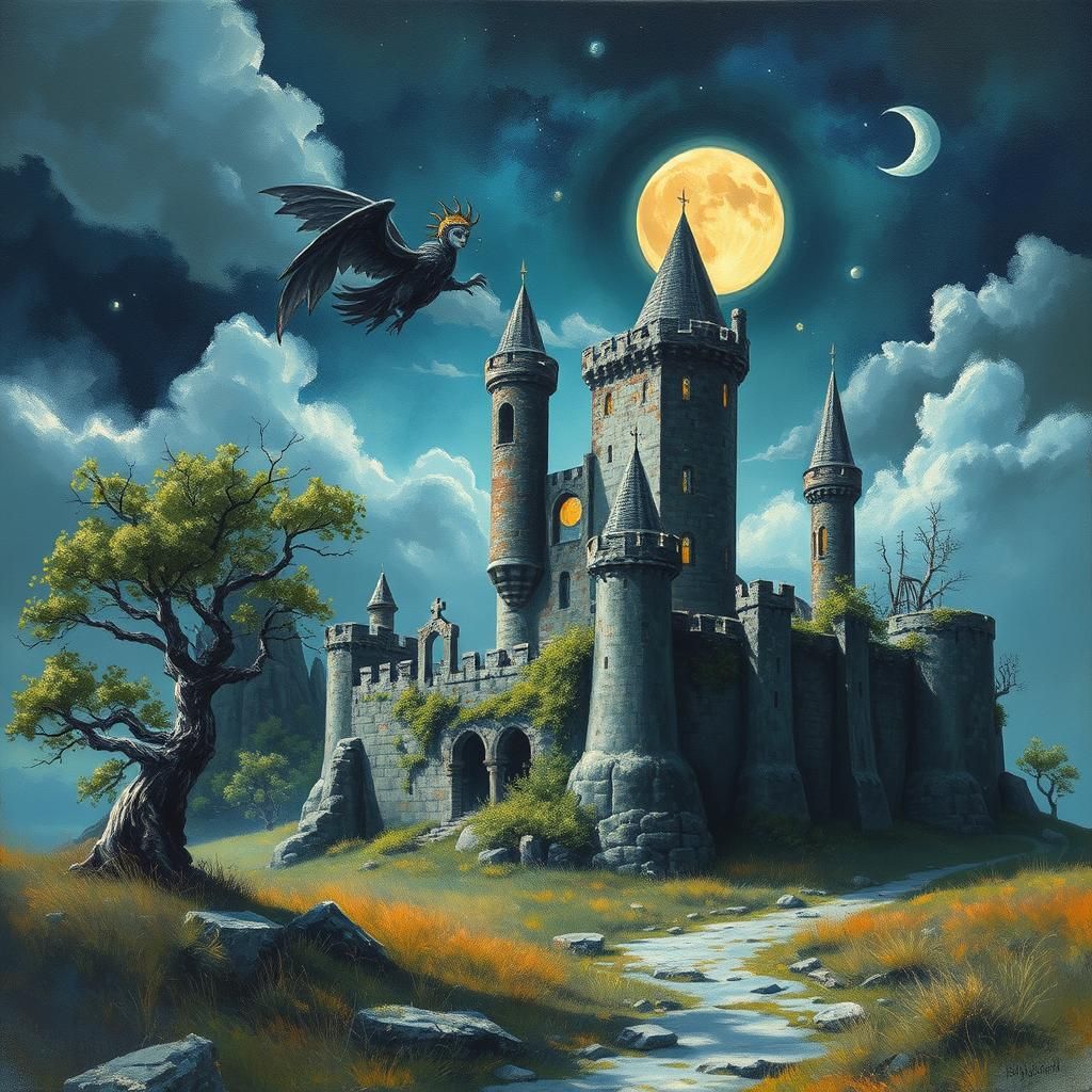 Surreal Coastal Castle in Autumn Landscape