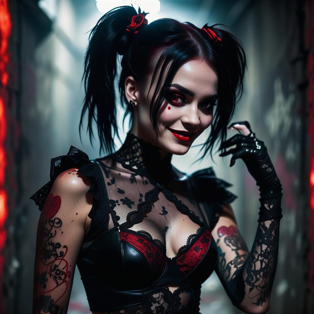 Gothic Punk Woman Dancing in Urbex Bunker