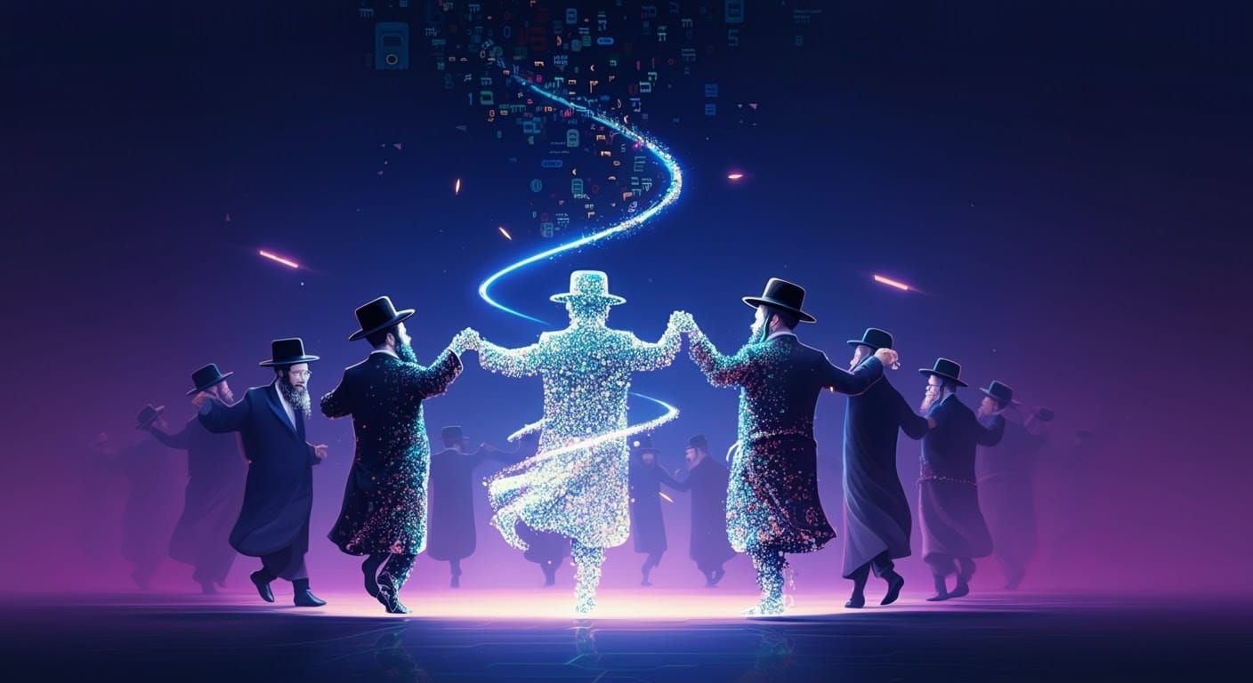 Vibrant Digital Art: Hasidic Dancers in Light Vortex