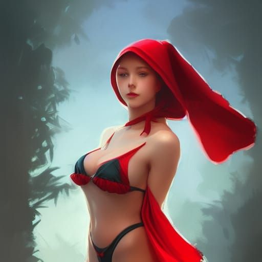 Red Riding Hood Bikini Portrait in Hyperdetailed Style
