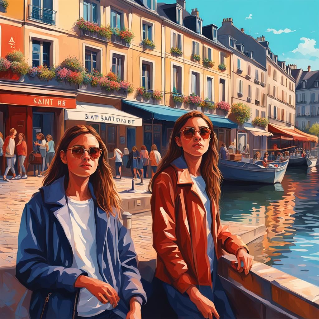 Girls Visit Quai Saint Bernard: Hyperrealistic Splash Art