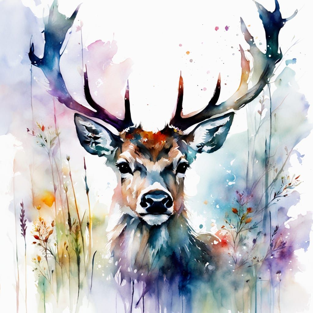 Deer in Meadow: Whimsical Watercolour Art