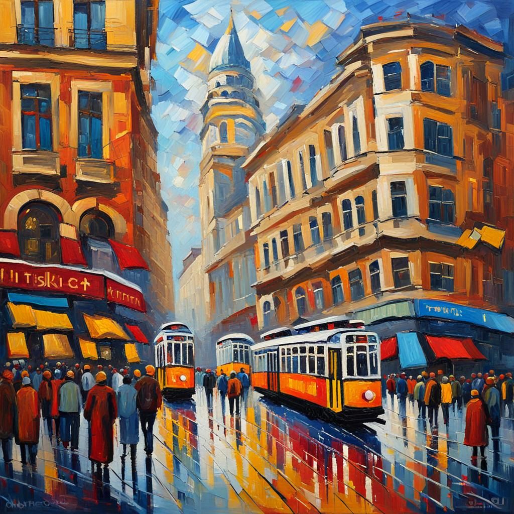 Istiklal Square: Expressionist Oil Painting