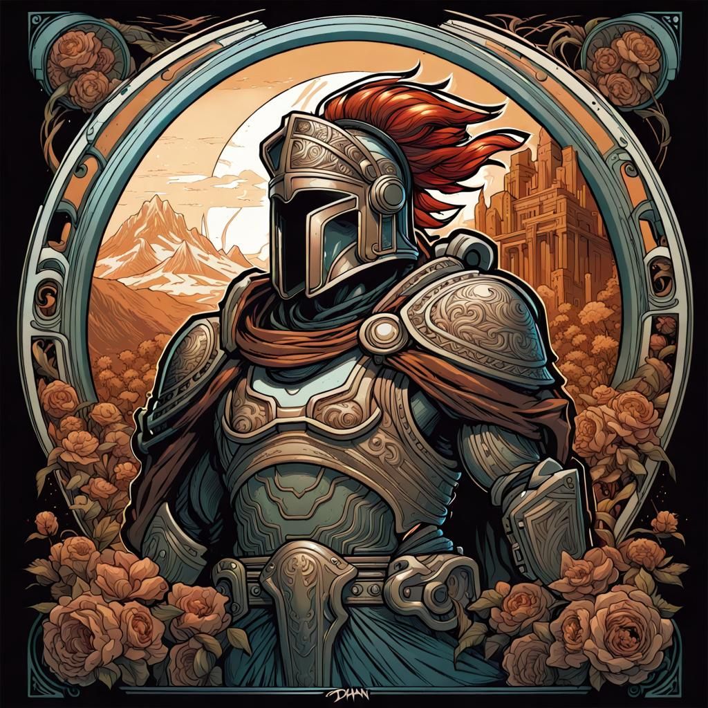 Spartan Warrior in Art Nouveau Style