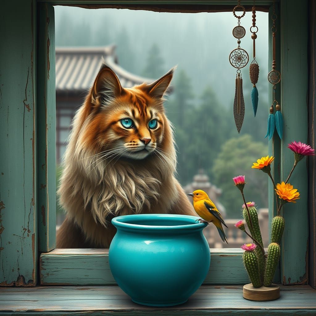 Cat and Hound Embrace in Ruined Forest