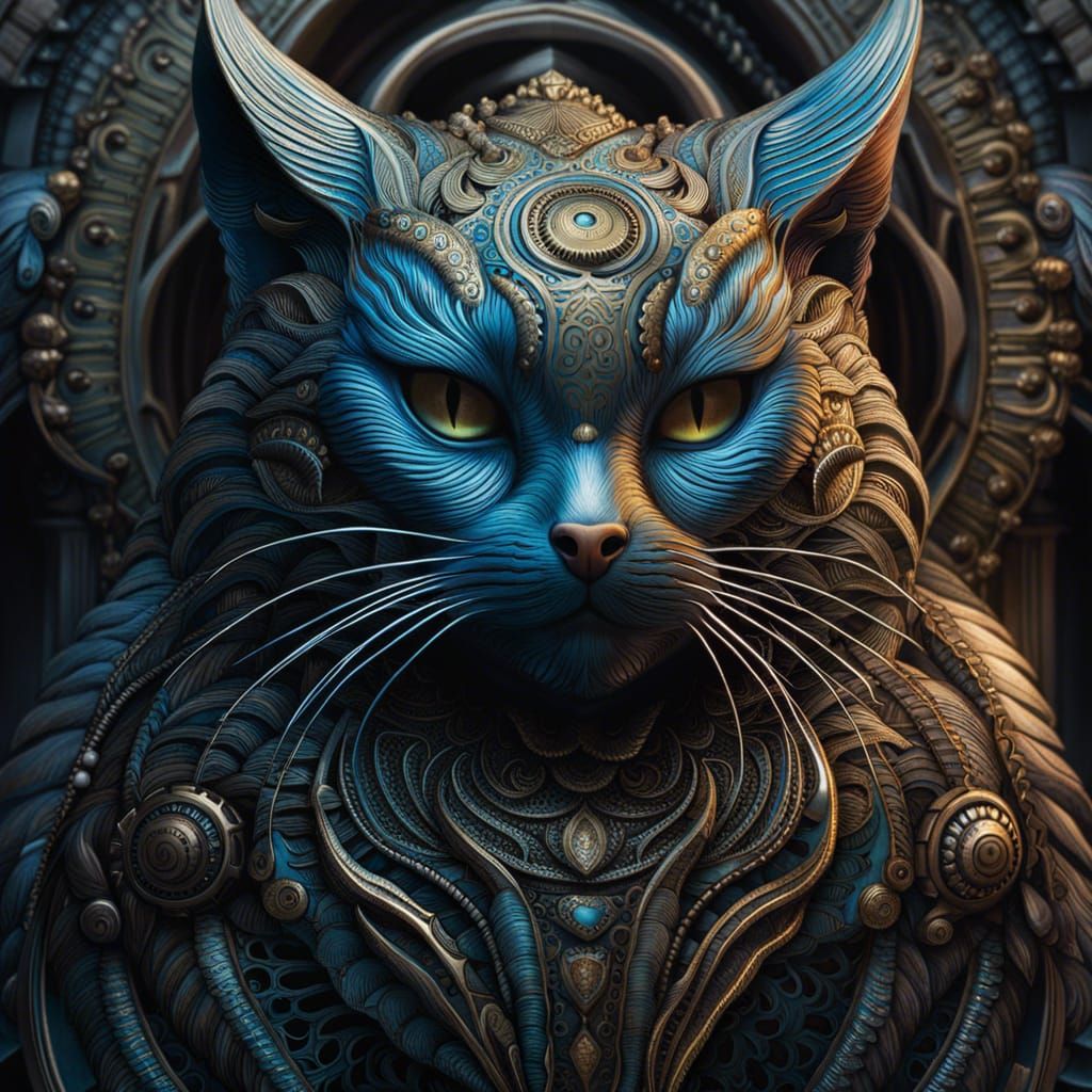 Massive Cat-Headed Creature in Hyperrealistic Digital Art
