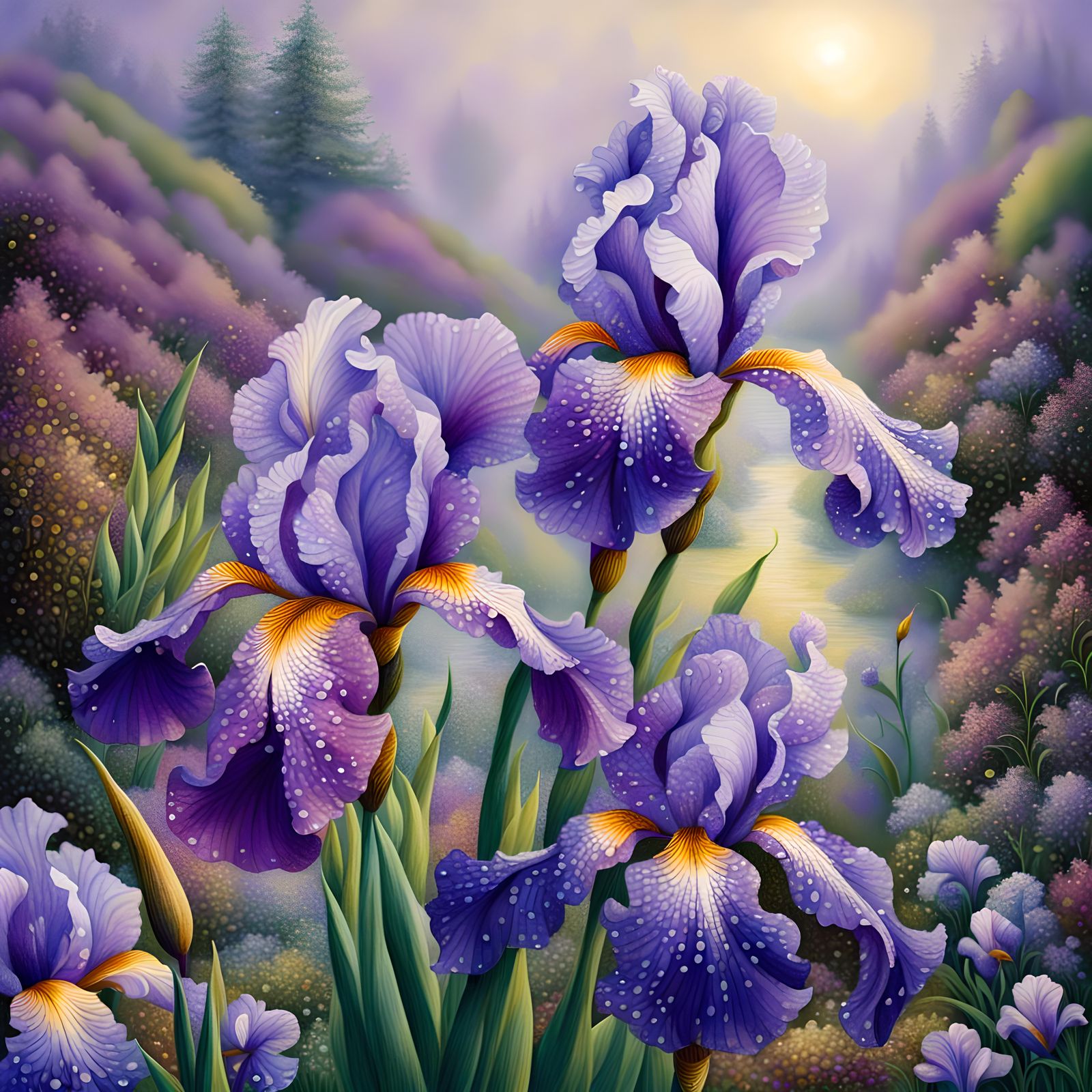 Purple Iris in Pointillism Style
